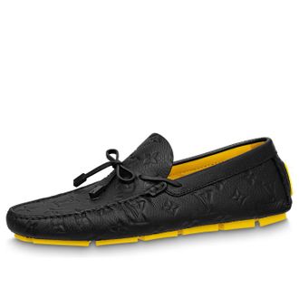 Louis Vuitton x YAYOI KUSAMA Moccasin Shoes Black Monogram with Yellow 1ABD55