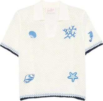 MC2 Saint Barth White Open-Knit Sea Motifs Top