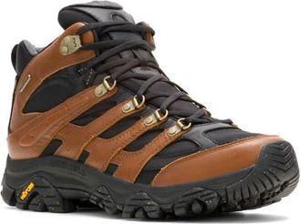 Merrell Moab 3 Luxe Leather Waterproof Mid Hiking Boot in Black/Brown at Nordstrom, Size 10.5