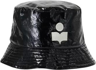 Isabel Marant Accessoires, Dames, Zwart, S, Linnen, Zwarte Bucket Hoed Logo Gestikt
