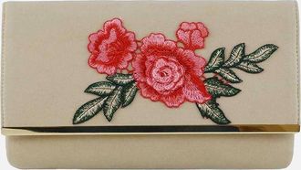 XY London Womens XY London Mika Embroidered Flower Chain Strap Clutch Bag - Cream - Size: ONE size