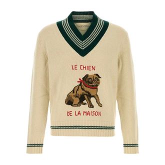 Valentino Garavani V-neck Knitwear, male, Beige, Size: M Maglia | Le Chien De La M