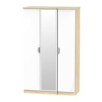 Welcome Furniture Cairo Ready Assembled Wardrobe with Triple Mirror - White Gloss & Bardolino Oak - Welcome Furniture | TJ Hughes