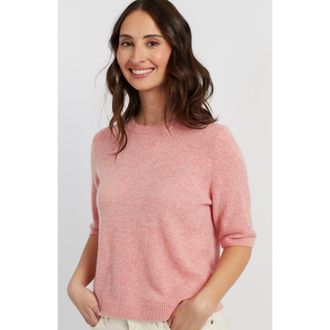 Chinti and Parker Cloud Cashmere Short Sleeve Sweater Tee in Pink Marl at Nordstrom, Size Medium