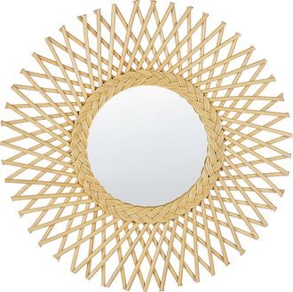 Beliani Beliani - Espejo De Pared De Rat&aacute;n Beige 60 Cm Forma De Sol Boho Sala De Estar Dormitorio Tagolu