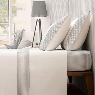 Casa da Laura S&aacute;banas franela 100% algod&oacute;n cuadrado de vichy gris cama 105 1 almoh