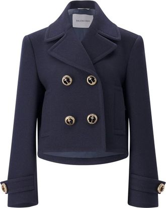 Balenciaga Double-Breasted Coats - Dames - Mantel - Blauw - XS - Katoen - Jassen
