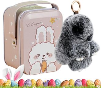 Generic Bunnylu-lu Keychain, 15cm Plush Bunny Keychain, Bunny-Lulu Keyring In A Tin, Easter Bunny Keychain with Iron Box, Stuffed Bunny Key Charm, Soft Rabbit