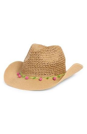 BCBGeneration Crochet Straw Cowboy Hat with Bead Trim in Tan at Nordstrom Rack
