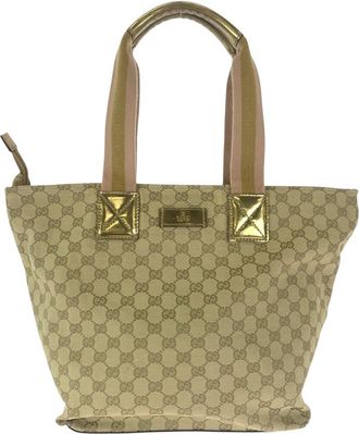 Gucci Beige Gg Canvas & Leather Tote Shoulder Bag (Authentic Pre-Loved)