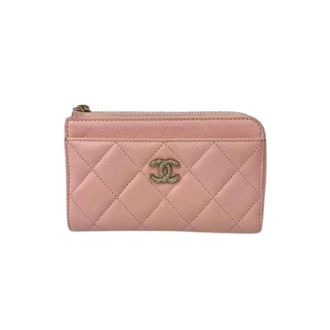 Chanel Pre-owned Wallets, female, Pink, Size: ONE SIZE Pre-owned Matelasse Caviar Leather Coin Card Case
