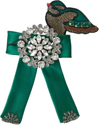 Dolce & Gabbana Kristal Satijn Vogel Haarklem - Dames - Haaraccessoires - Groen - ONE Size - Satijn - Accessoires