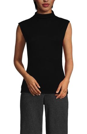 Lands End Cap Sleeve Drapey Rib Fitted Funnel Neck Tank in Black at Nordstrom, Size X-Small