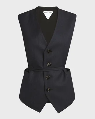 Bottega Veneta Subtle Striped Wool Gilet with Tie Waist