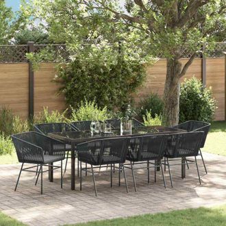 vidaXL Conjunto De Comedor De Jard&iacute;n Con Coj&iacute;n 9 Pcs Negro Vidaxl