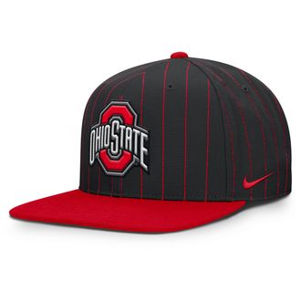Nike Ohio State Primetime Pin Stripe 2-Tone Nike Mens Dri-FIT College Adjustable Hat in Black | NC12053YOH-5YX