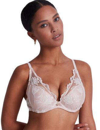 Aubade Womens LCN81 Season of Love Plunging Push Up Bra - Ivory - Size 34C