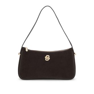 BOSS Suede shoulder bag with metallic Double B monogram