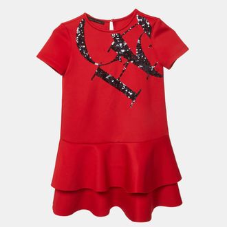 Carolina Herrera Red Neoprene Sequin Mini Dress