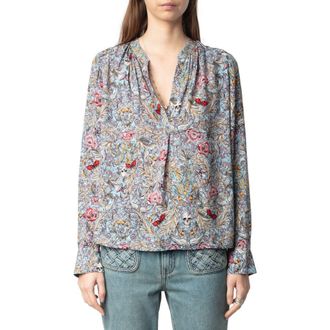 Zadig&Voltaire Tink British Flowers Popover Shirt in Mist at Nordstrom, Size Medium