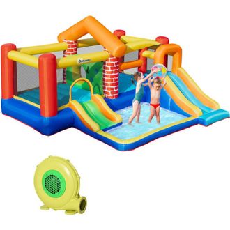 OUTSUNNY Castillo Hinchable Con 2 Toboganes 2 Camas De Salto Y Piscina Para Ni&ntilde;os +3 A&ntilde;os Incluye Inflador Y Bolsa Para Interior Exterior 380x370x230 Cm