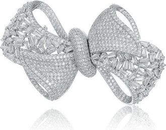 Rachel Glauber White Gold Plated with Clear Cubic Zirconia Ribbon Bow-Tie Brooch/Pin