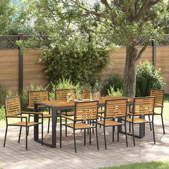 vidaXL Conjunto De Comedor De Jard&iacute;n 9 Pcs Negro, Madera Vidaxl