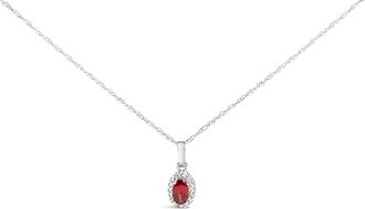 House of Brilliance 10K White Gold 5x3mm Gemstone and Diamond Accent Halo Oval Shape 18 Pendant Necklace
