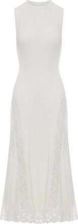 Self Portrait WHITE KNITTED MIDI DRESS WITH LACE INSERTS - Self-portrait - Woman