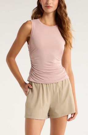 Zella Breathe Ruched Tank in Pink Fawn at Nordstrom, Size X-Small