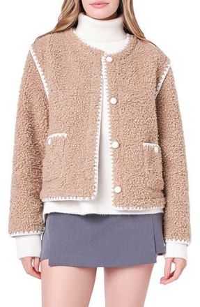 English Factory Premium Contrast Trim Faux Shearling Jacket in Tan/White at Nordstrom Rack, Size Medium