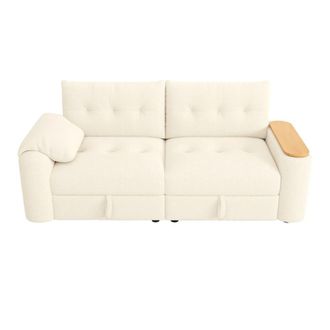 Urban Meuble Banco para cama tapizado en terciopelo beige con patas doradas