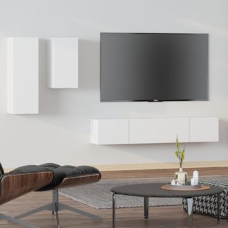 vidaXL Vidaxl - Set De Muebles Para Tv 4 Piezas Madera Contrachapada Blanco