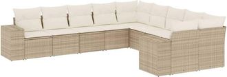 vidaXL Juego De Sof&aacute;s Jard&iacute;n Con Cojines Beige 10 Pzas Rat&aacute;n Sint&eacute;tico Vidaxl