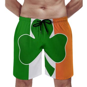 Generic Shamrock on Ireland Flag Mens Swim Shorts & Trunks Mesh Liner Beach Board Quick Dry Beachwear XL