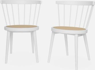 Sweeek Sweeek - Silla De Madera Y Ca&ntilde;a, Set De 2, Nora, Blanco, 54x54x76.5 Cm