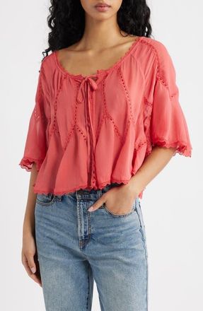 Free People Michelle Lace Trim Top in Aged Coral at Nordstrom, Size X-Small