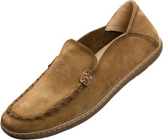 Generic Mens Retro Penny Loafers Comfort Soft Moccasin Driving Shoes Handmade Genuine Leather Slip on Flats Boat Walking Shoes for Men (Khaki,5.5)
