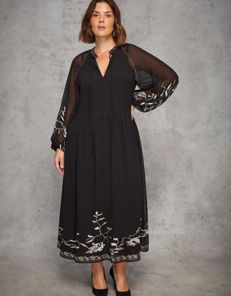 Live Unlimited London Womens Black Midaxi Dress With Gold Embellishment - Size: 18