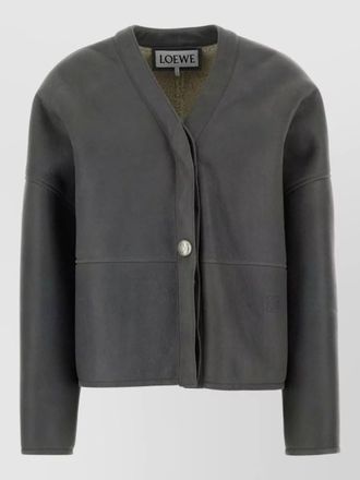 Loewe shearling jacket v neck long sleeves
