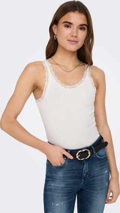 Only Tanktop ONLY ONLSHARAI LACE TANK TOP JRS NOOS, Damen, Gr. XS, weiss (cloud dancer), Jersey, Obermaterial: 100% Baumwolle, unifarben, regular fit norma
