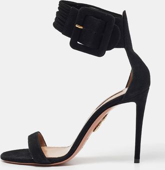Aquazzura Black Suede Ankle Strap Sandals