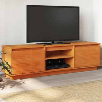vidaXL Vidaxl - Mueble De Tv Madera Maciza De Pino Marr&oacute;n Cera 140x35x40 Cm