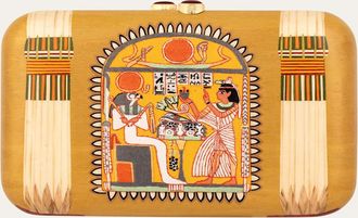 Silvia Furmanovich 18K Yellow Gold Rectangular Marquetry Clutch with Egyptian Motif and Red Agate