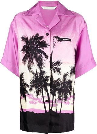 Palm Angels sunset-print bowling shirt - women - Silk/Polyester - 36 - Purple