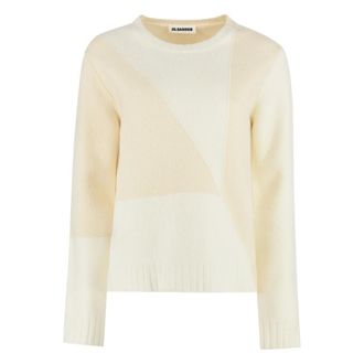 Jil Sander Truien & Vesten, Dames, Beige, M, Wol, Wollen trui met ronde hals