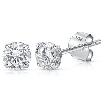 MAX + STONE 14k Yellow or White Gold Solitaire Round Cubic Zirconia Stud Earrings 3.5mmto8mm