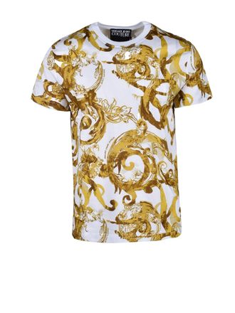 Versace Jeans Couture White-Yellow Cotton Regular Fit T-Shirt