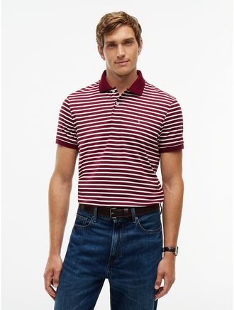 Tommy Hilfiger Mens Regular Fit Striped Smooth Cotton Polo - Burgundy/Ivory Petal - XXL
