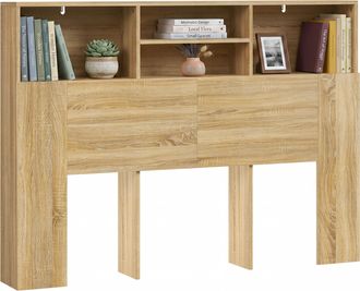 HOMCOM Homcom Cabecero De Cama 140 Cm Con Almacenaje, Cabezal De Cama Con 4 Compartimentos Abiertos, Cabecero Moderno Para Dormitorio, Roble